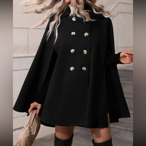 Luxe button up double breasted cape coat - Picture 2 of 16